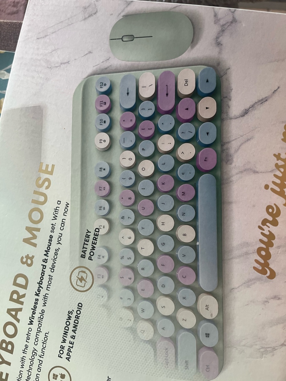 Poppy - Wireless Retro Round-Key Keyboard & Mouse - Pastel Multi - Picture 2 of 3